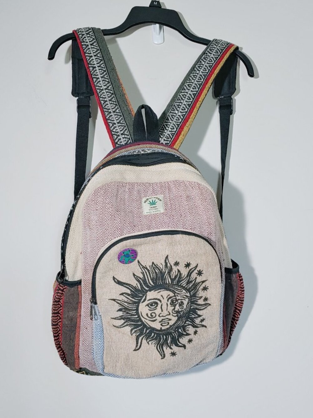 Himalayan Sun Moon Eco-friendly Hemp Backpack handmade in Nepal  THC free